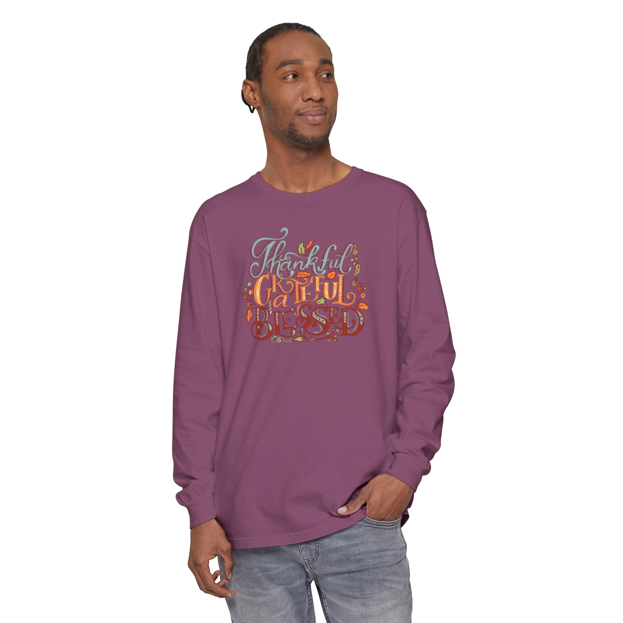 Thankful Grateful Blessed - Unisex Garment-dyed Long Sleeve T-Shirt