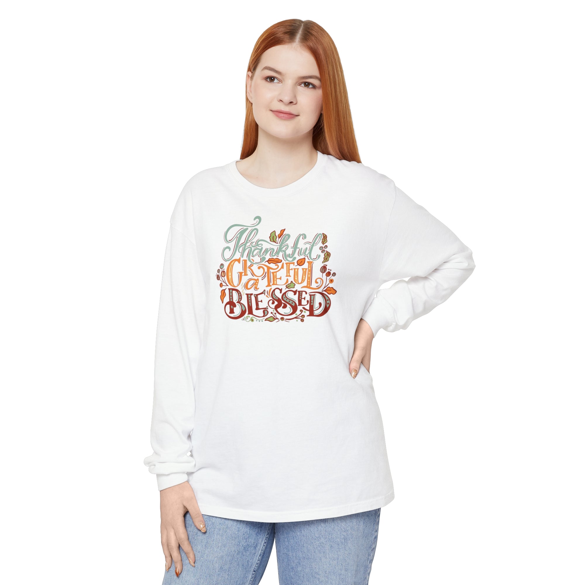 Thankful Grateful Blessed - Unisex Garment-dyed Long Sleeve T-Shirt