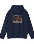 Green hoodie with graphic design on the back on a white background
