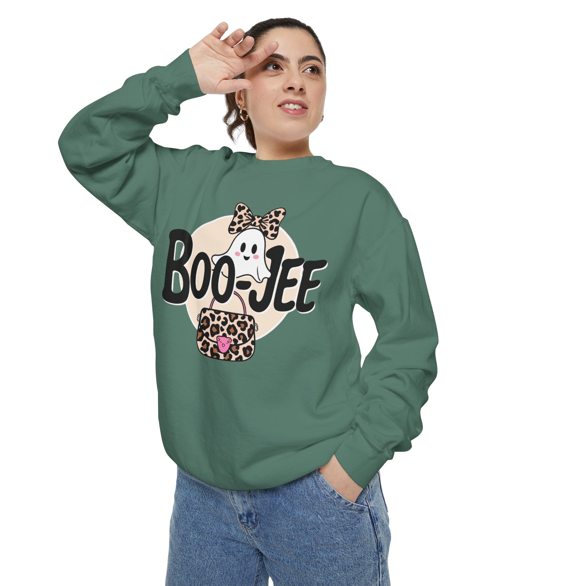 Boo-Jee Ghost Sweatshirt: Fun Halloween Unisex Graphic Sweatshirt for Cozy Fall Vibes