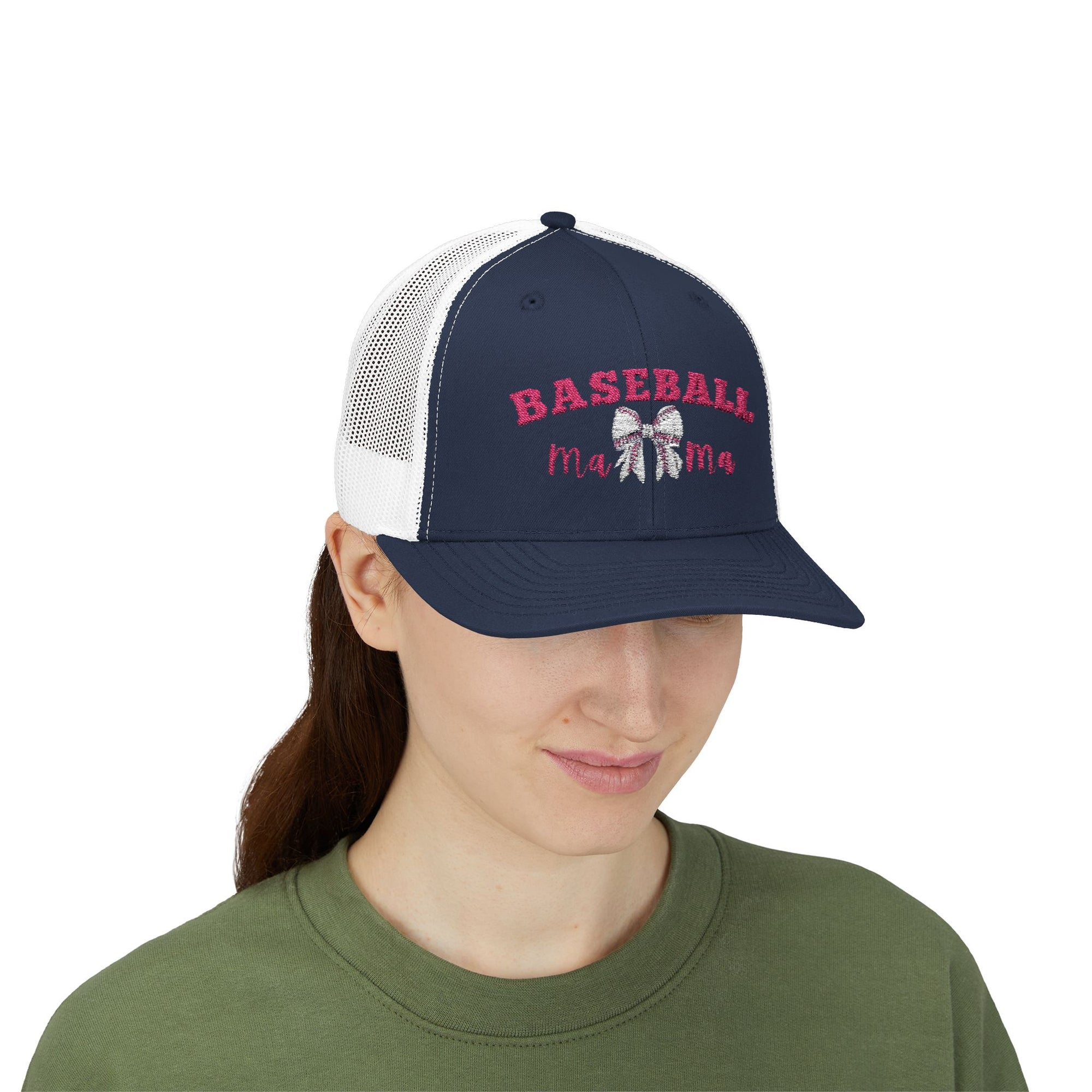 Snapback Cap - Baseball Mama Enthusist Gift Idea - Model - Front -Navy-Whie