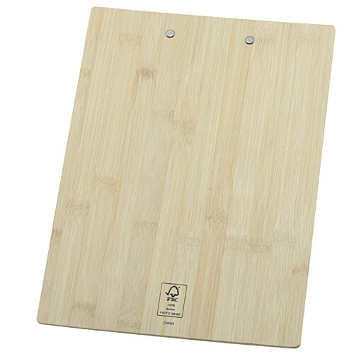A rectangular bamboo cutting board with a natural light wood grain texture and two metal hanging loops at the top, shown on a plain white background.