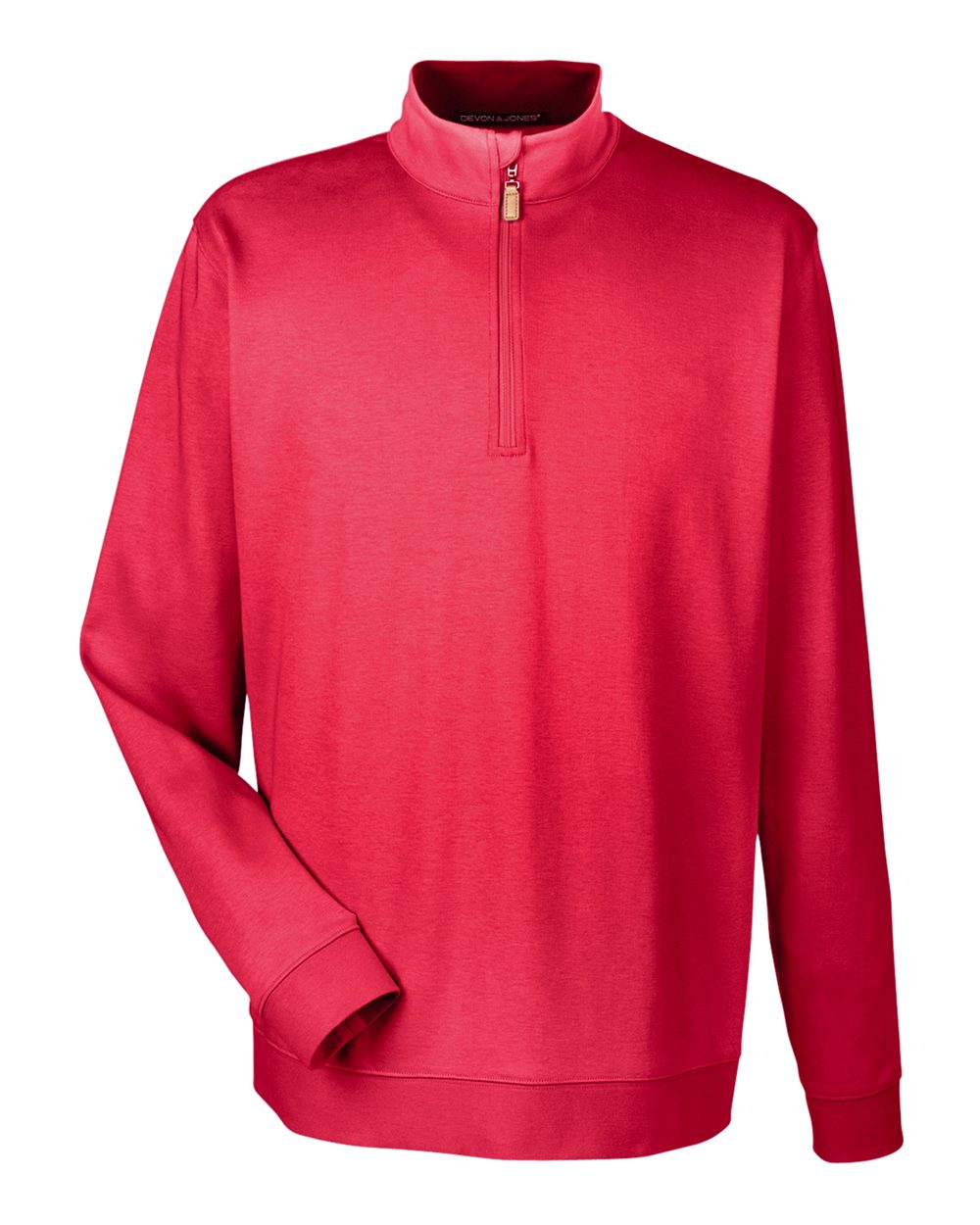 Red pullover with a quarter zip on a white background