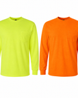 Gildan Hi-Vis Long Sleeve Pocket T-Shirt | Custom Screen Print & DTF | ANSI Compliant