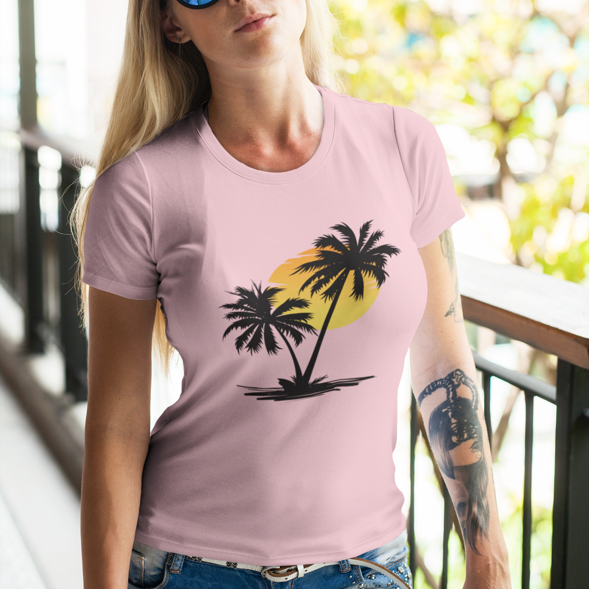 Relax - Women&#39;s Favorite Tee Shirt Palms_Tee_Shirt_Pink_Model T-Shirt