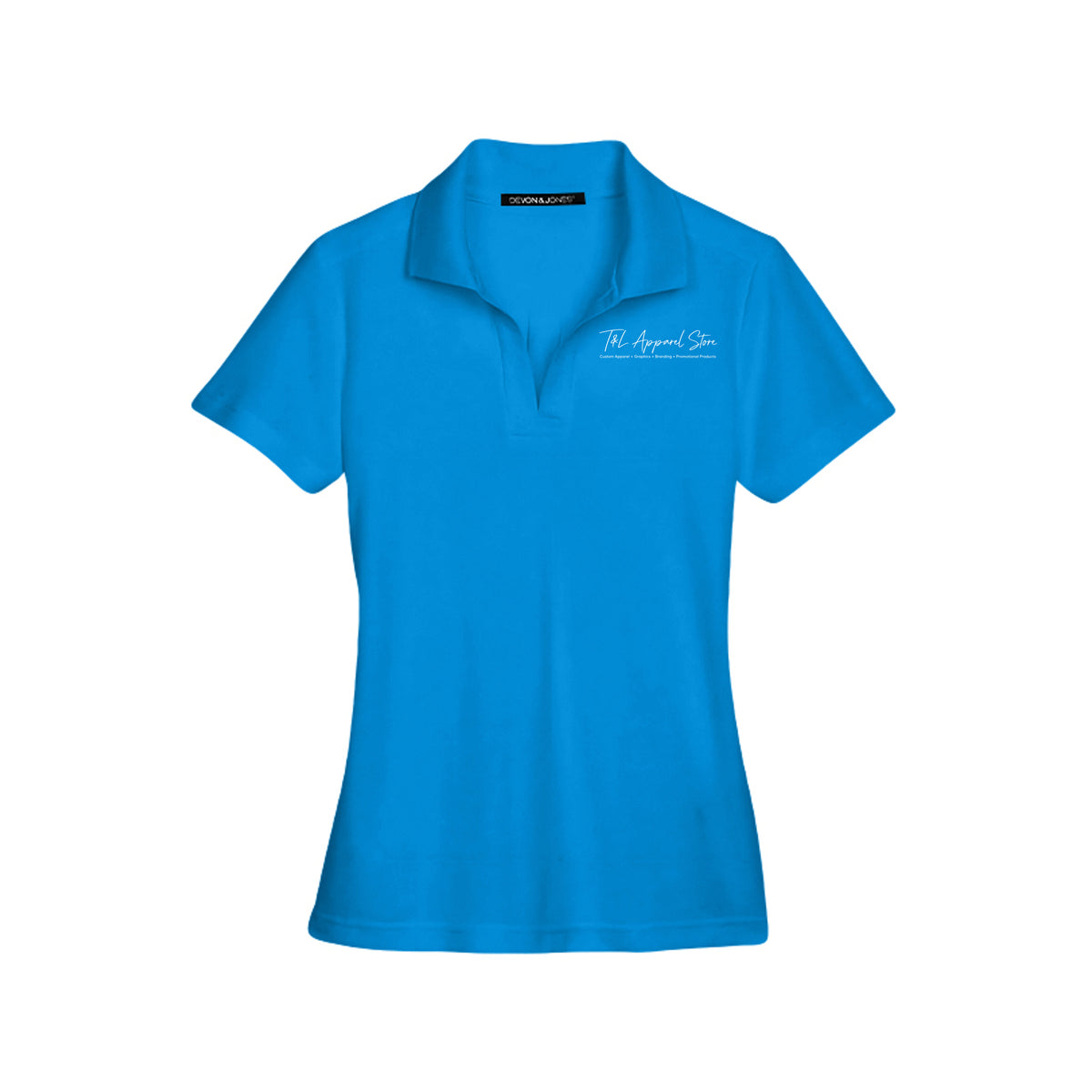Custom Ladies CrownLux Performance Polo Ocean Blue Devon &amp; Jones DG20W CrownLux Performance Ladies' Plaited Polo
